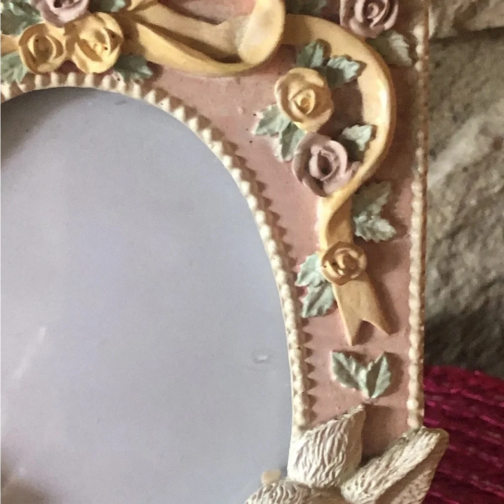 Vintage Easter Bunny Rabbit Photo Frame Resin‎ Ribbon Bow Pink 3D Fits 3.5